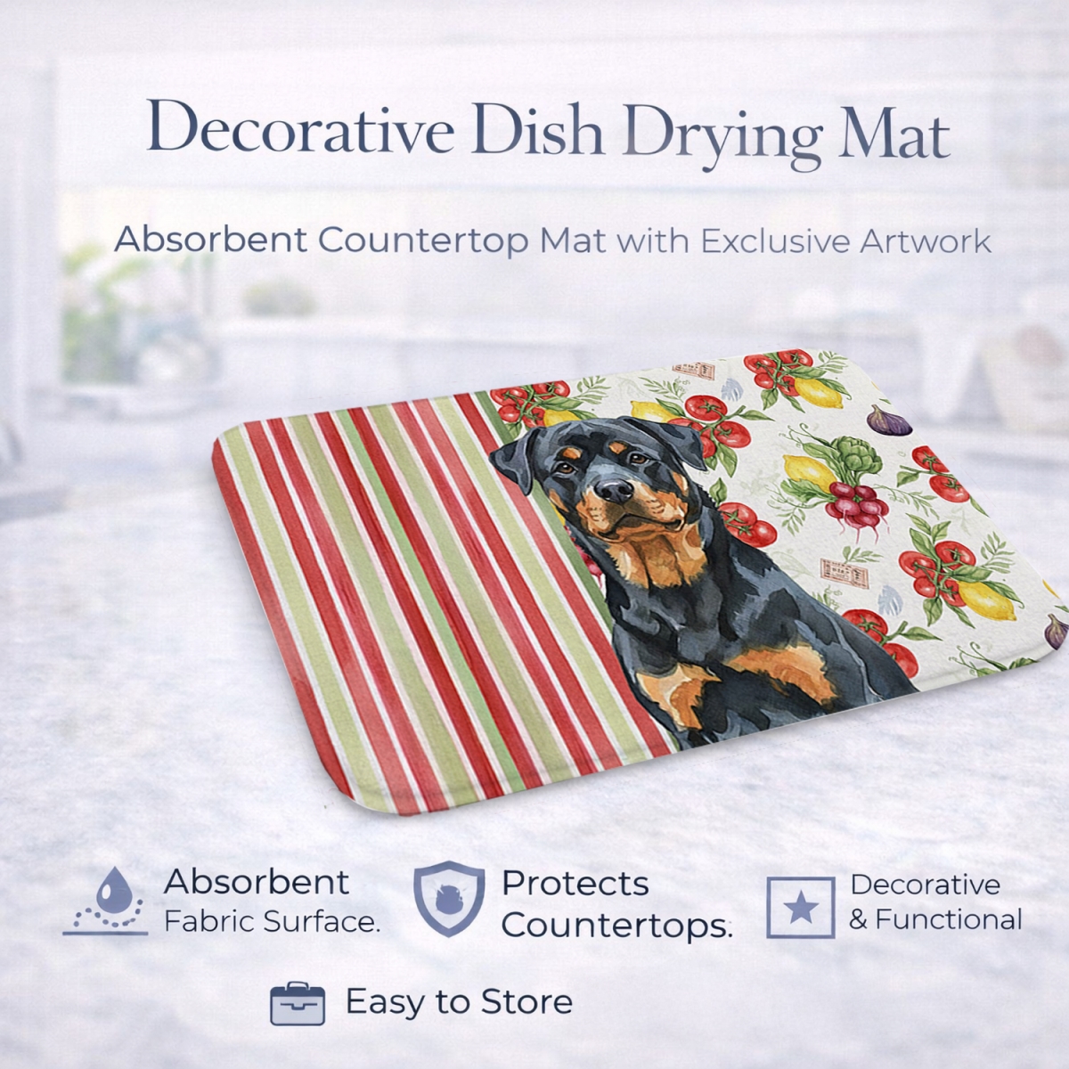 Picture of Carolines Treasures WDK8387DDM 21 x 14 in. Rottweiler Vegetables Dish Drying Mat