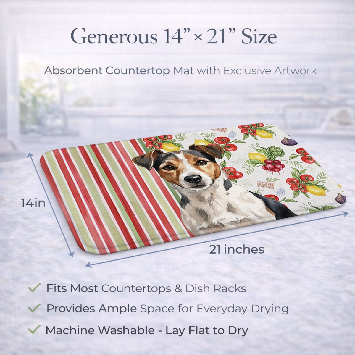 Picture of Carolines Treasures WDK8388DDM 21 x 14 in. Tricolor Russell Terrier Vegetables Dish Drying Mat