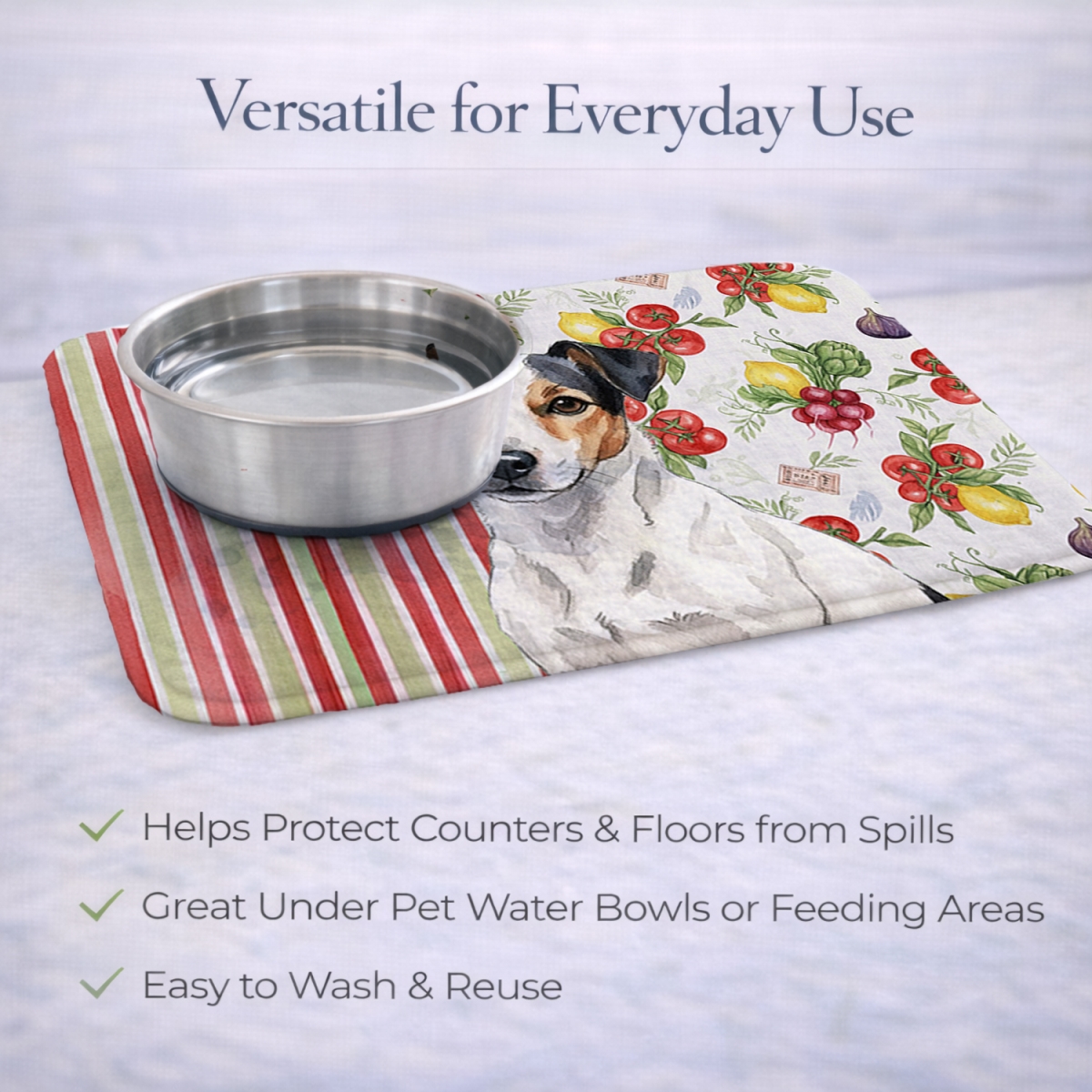Picture of Carolines Treasures WDK8389DDM 21 x 14 in. White with Black Markings Russell Terrier Vegetables Dish Drying Mat