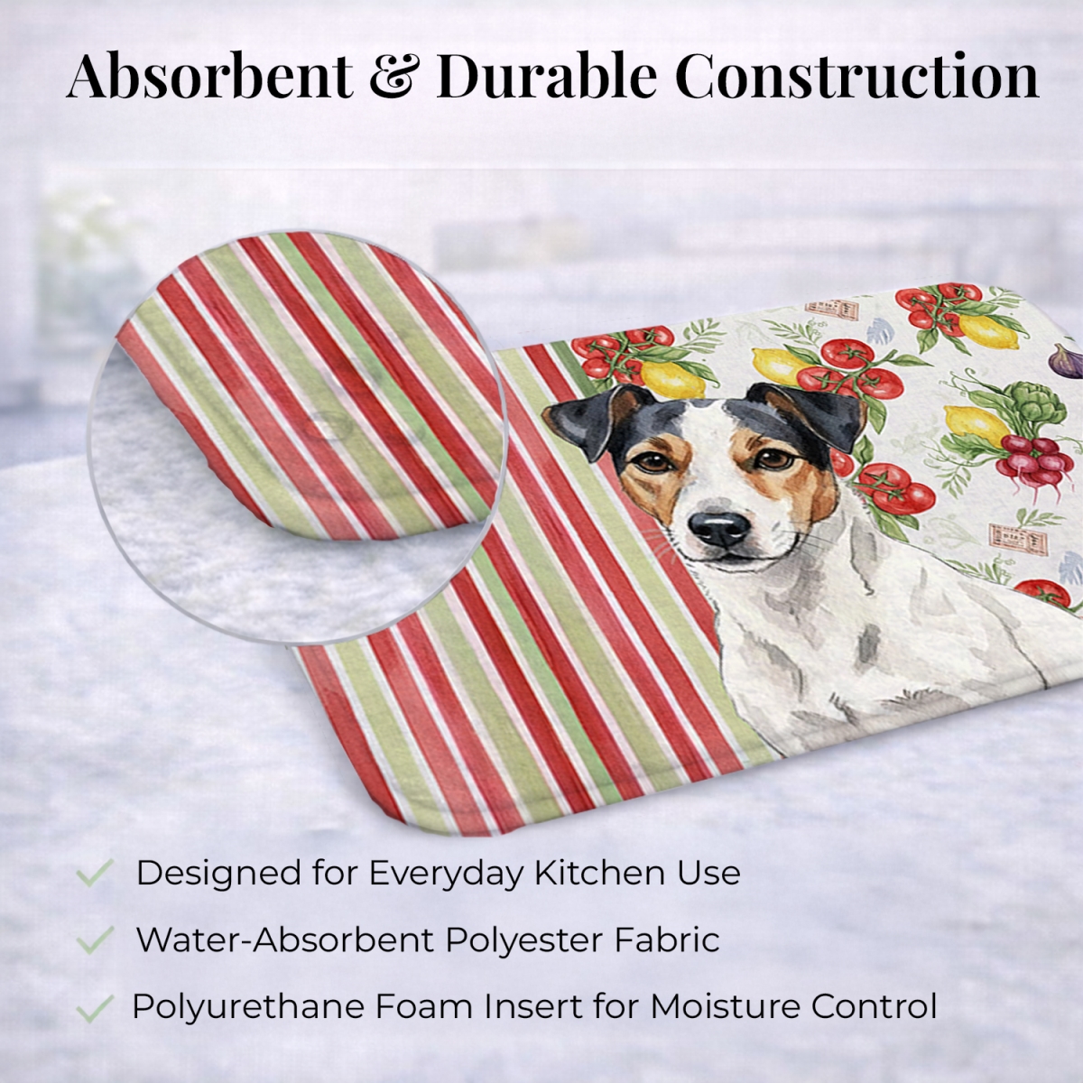 Picture of Carolines Treasures WDK8389DDM 21 x 14 in. White with Black Markings Russell Terrier Vegetables Dish Drying Mat