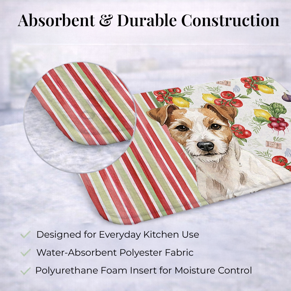 Picture of Carolines Treasures WDK8390DDM 21 x 14 in. White with Tan Markings Russell Terrier Vegetables Dish Drying Mat