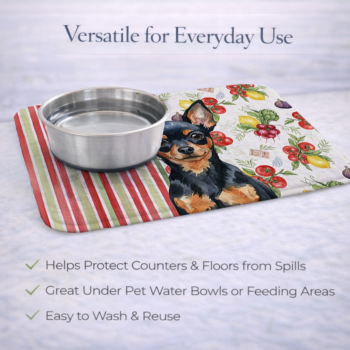 Picture of Carolines Treasures WDK8391DDM 21 x 14 in. Black & Tan Russian Toy Vegetables Dish Drying Mat