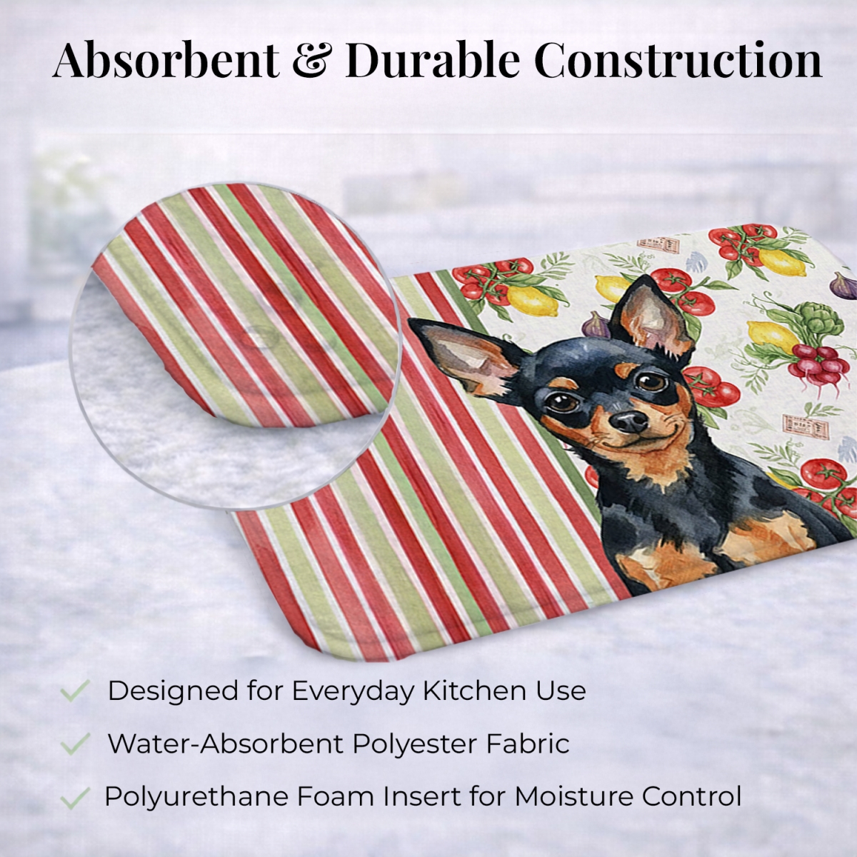Picture of Carolines Treasures WDK8391DDM 21 x 14 in. Black & Tan Russian Toy Vegetables Dish Drying Mat