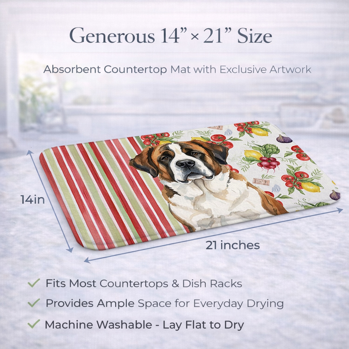 Picture of Carolines Treasures WDK8392DDM 21 x 14 in. Brindle & White Saint Bernard Vegetables Dish Drying Mat
