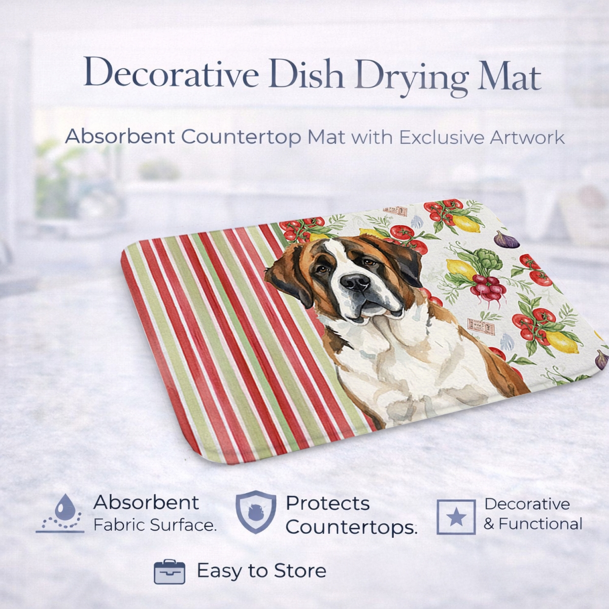 Picture of Carolines Treasures WDK8392DDM 21 x 14 in. Brindle & White Saint Bernard Vegetables Dish Drying Mat