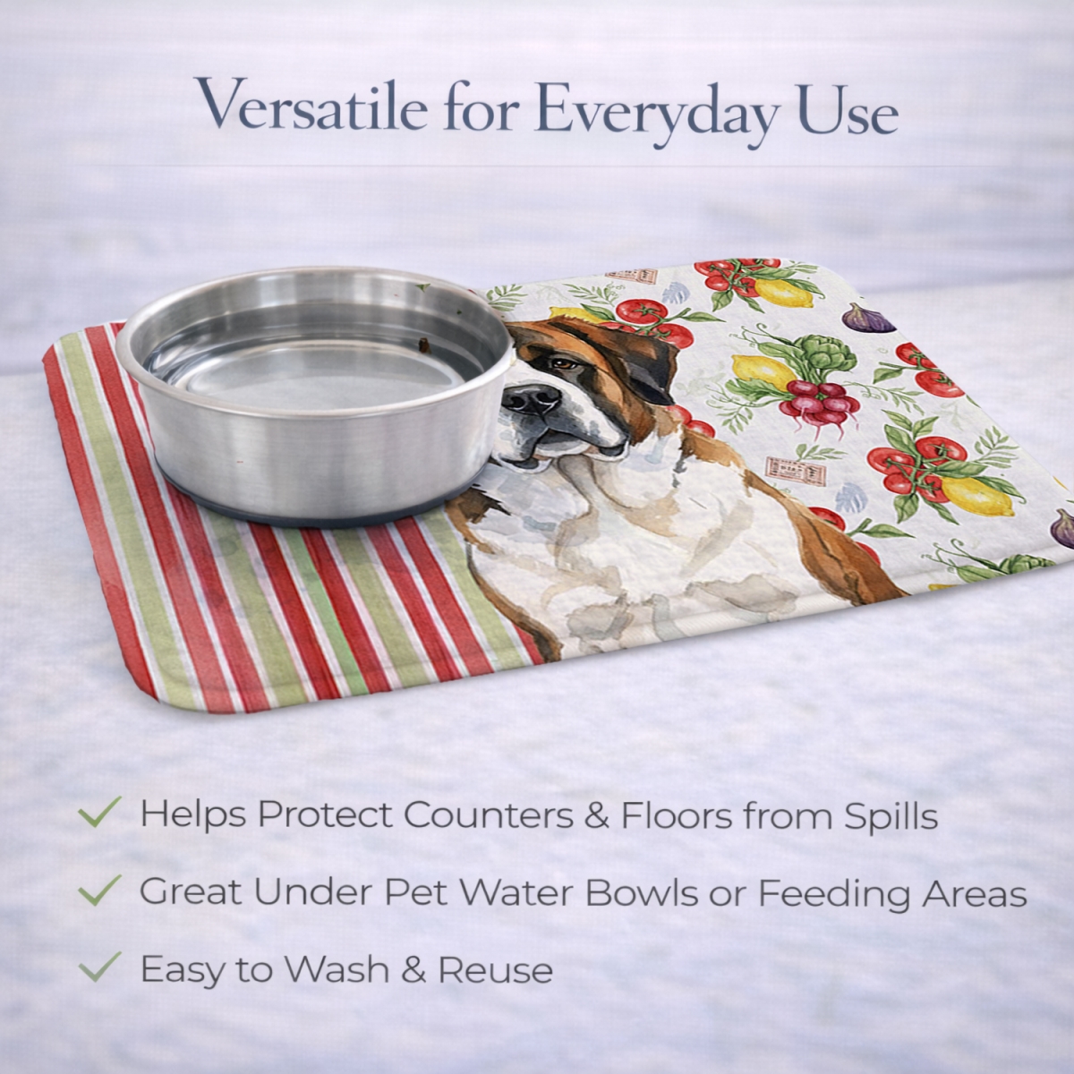 Picture of Carolines Treasures WDK8392DDM 21 x 14 in. Brindle & White Saint Bernard Vegetables Dish Drying Mat