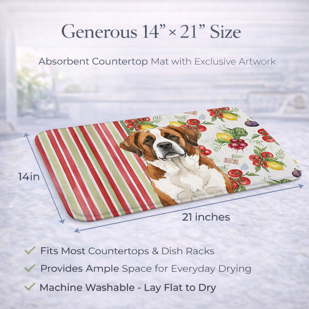 Picture of Carolines Treasures WDK8393DDM 21 x 14 in. Brown & White Saint Bernard Vegetables Dish Drying Mat