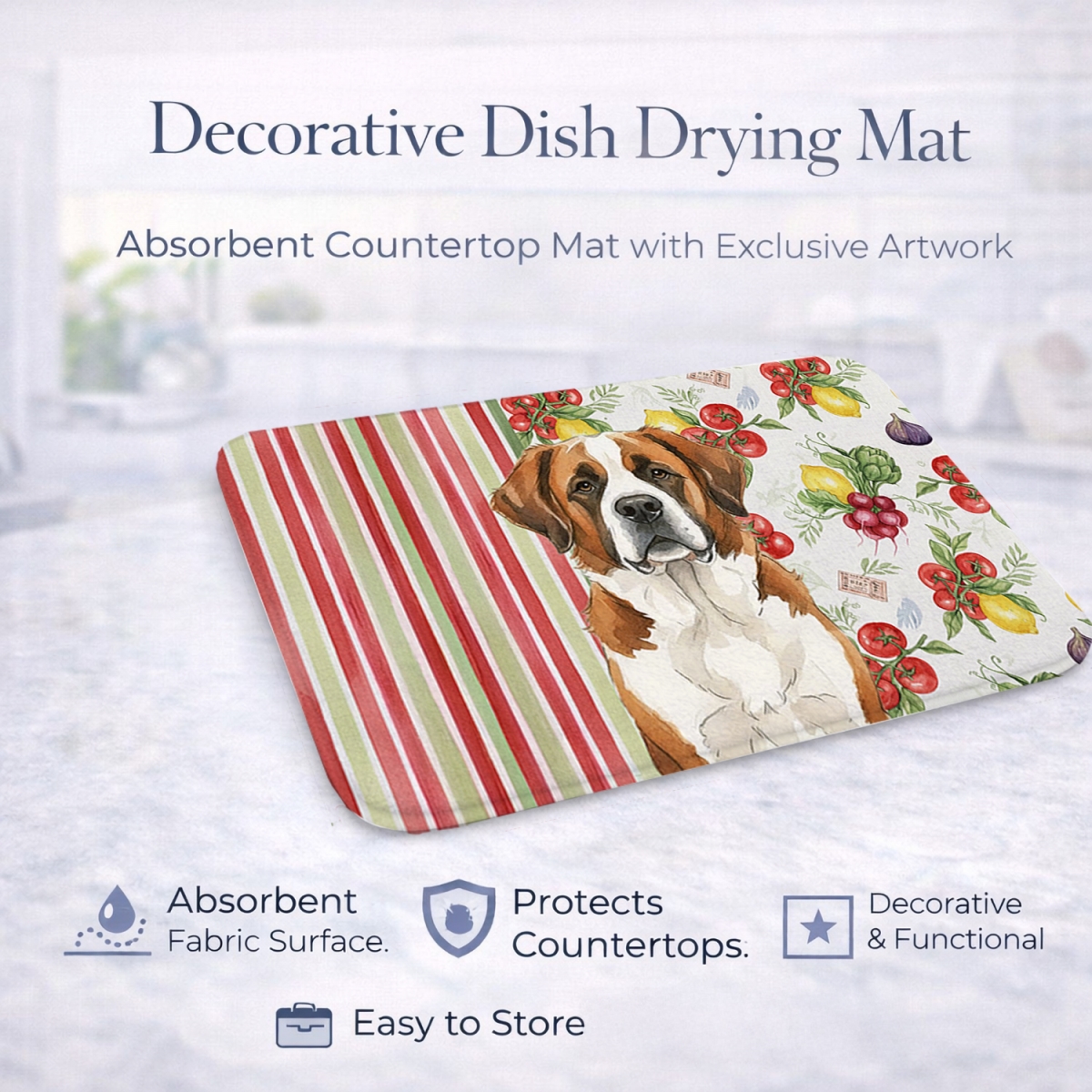 Picture of Carolines Treasures WDK8393DDM 21 x 14 in. Brown & White Saint Bernard Vegetables Dish Drying Mat