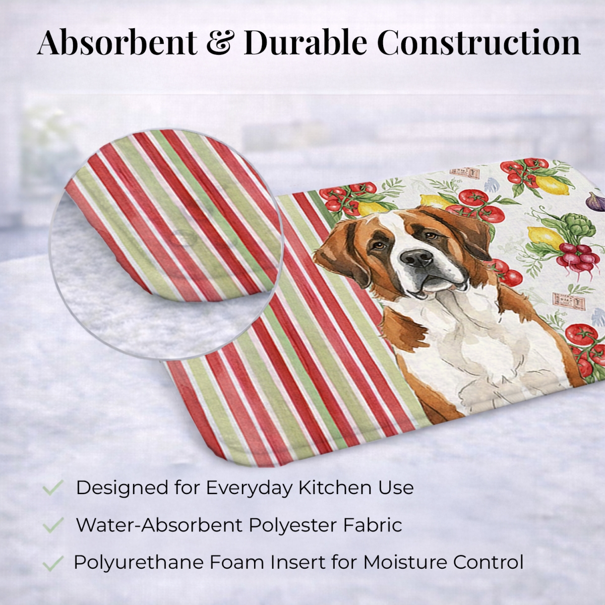Picture of Carolines Treasures WDK8393DDM 21 x 14 in. Brown & White Saint Bernard Vegetables Dish Drying Mat
