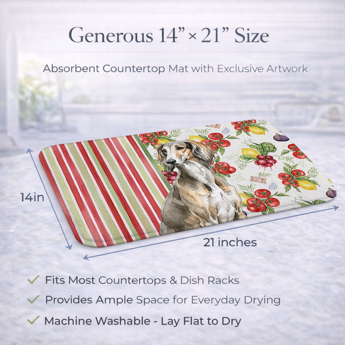 Picture of Carolines Treasures WDK8396DDM 21 x 14 in. Grizzle Saluki Vegetables Dish Drying Mat