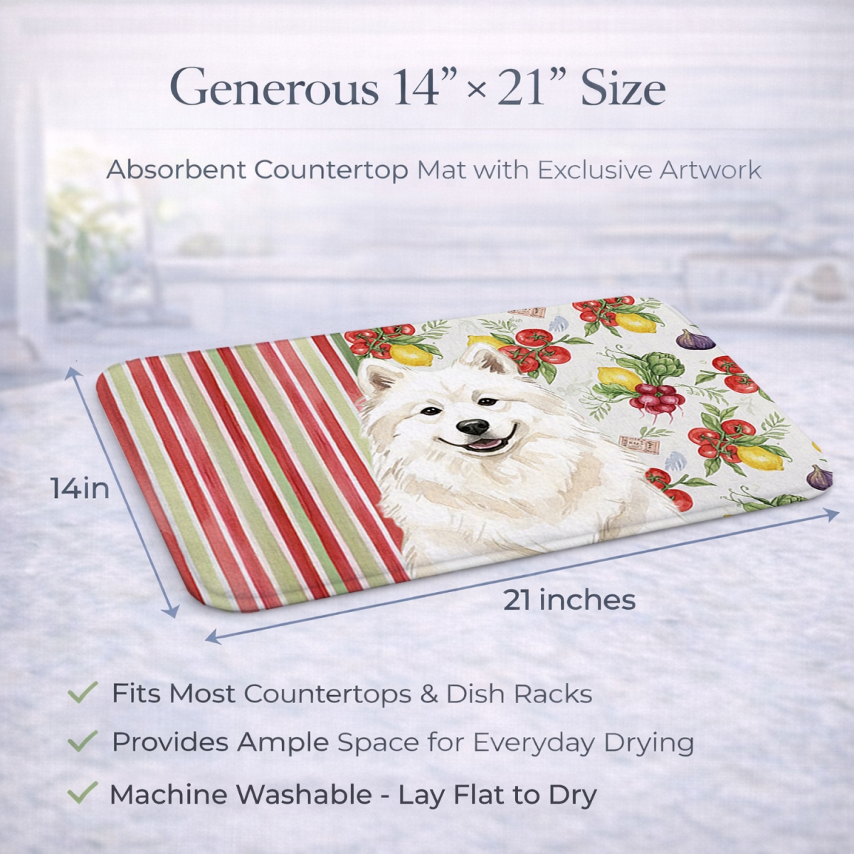 Picture of Carolines Treasures WDK8398DDM 21 x 14 in. Cream Samoyed Vegetables Dish Drying Mat