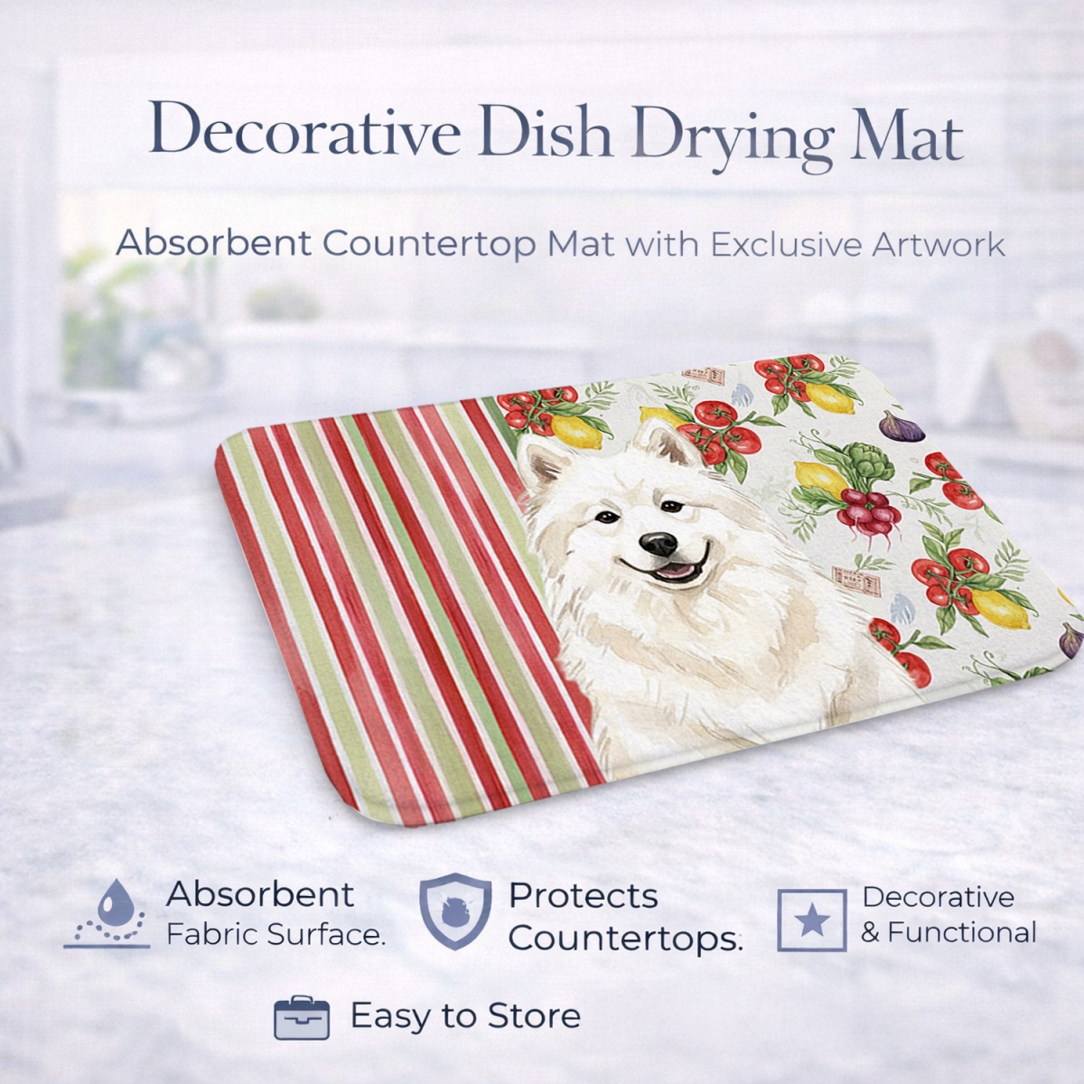 Picture of Carolines Treasures WDK8398DDM 21 x 14 in. Cream Samoyed Vegetables Dish Drying Mat