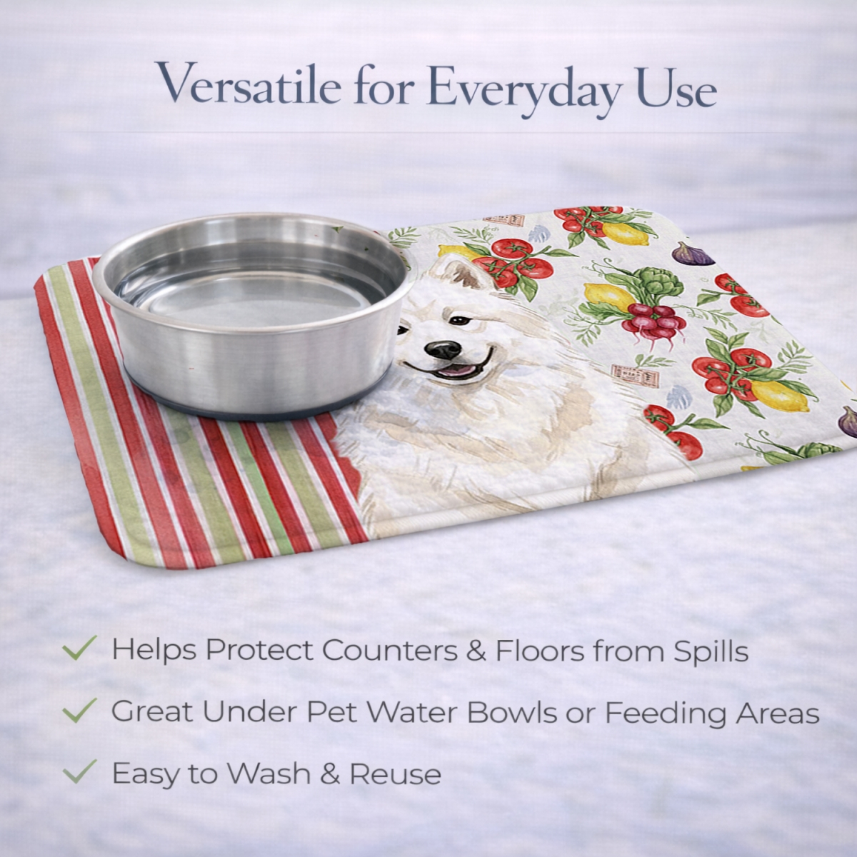 Picture of Carolines Treasures WDK8398DDM 21 x 14 in. Cream Samoyed Vegetables Dish Drying Mat