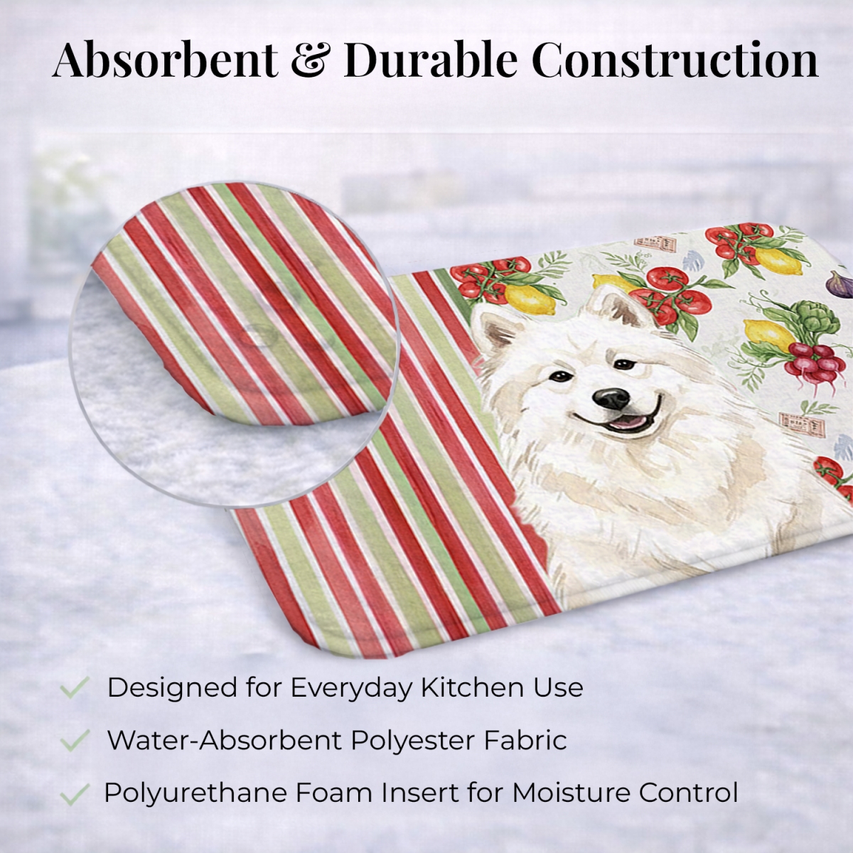 Picture of Carolines Treasures WDK8398DDM 21 x 14 in. Cream Samoyed Vegetables Dish Drying Mat