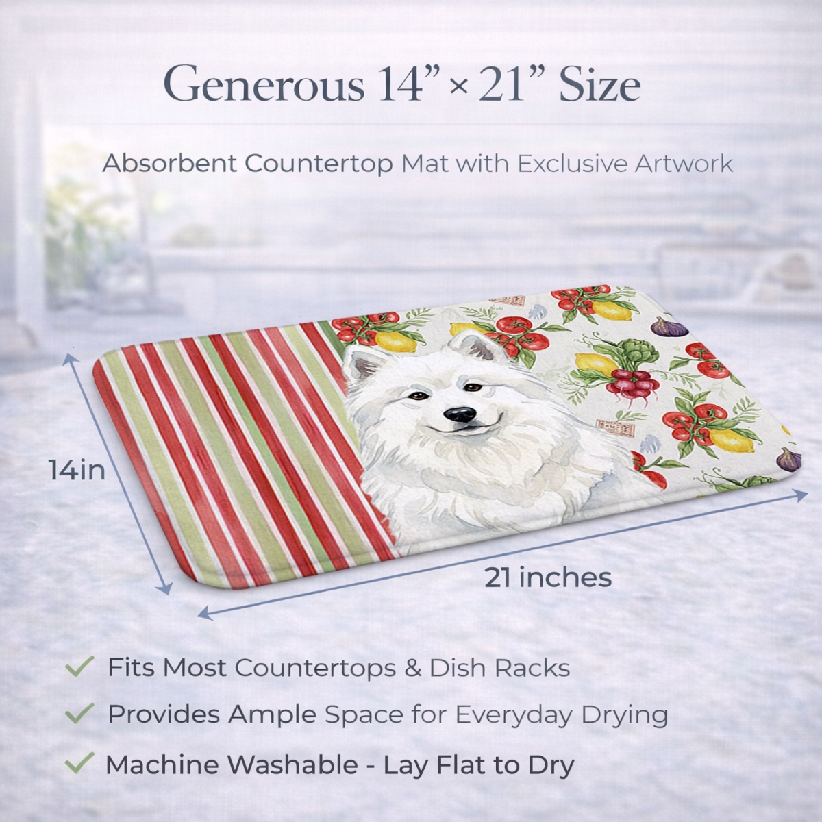 Picture of Carolines Treasures WDK8399DDM 21 x 14 in. White Samoyed Vegetables Dish Drying Mat