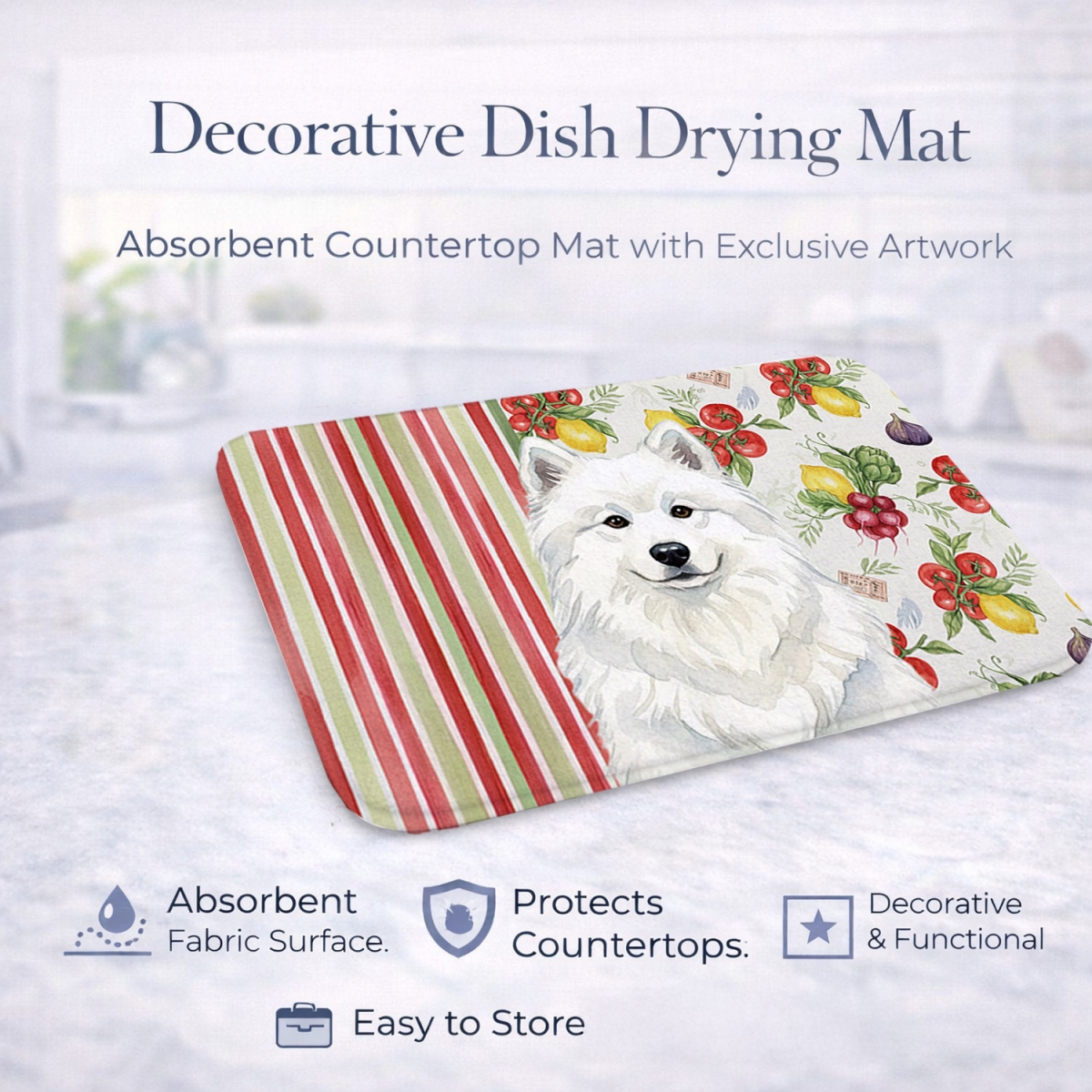 Picture of Carolines Treasures WDK8399DDM 21 x 14 in. White Samoyed Vegetables Dish Drying Mat