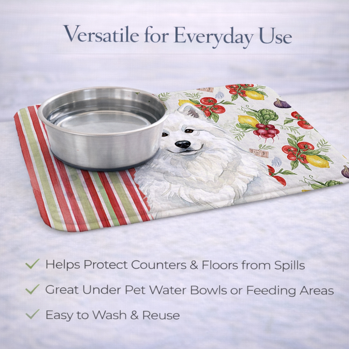 Picture of Carolines Treasures WDK8399DDM 21 x 14 in. White Samoyed Vegetables Dish Drying Mat
