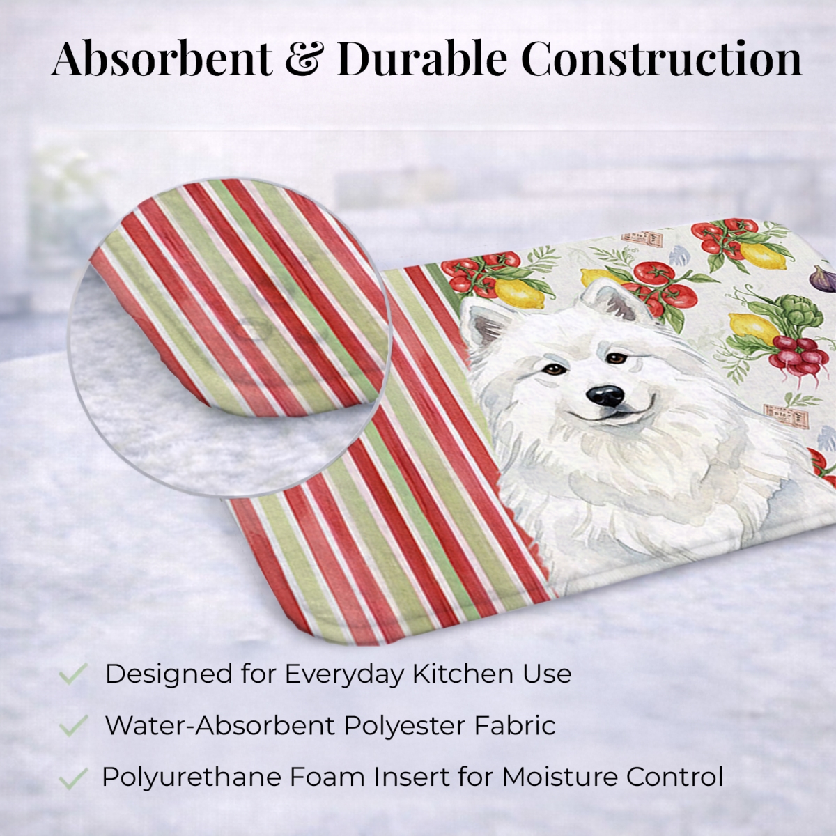 Picture of Carolines Treasures WDK8399DDM 21 x 14 in. White Samoyed Vegetables Dish Drying Mat