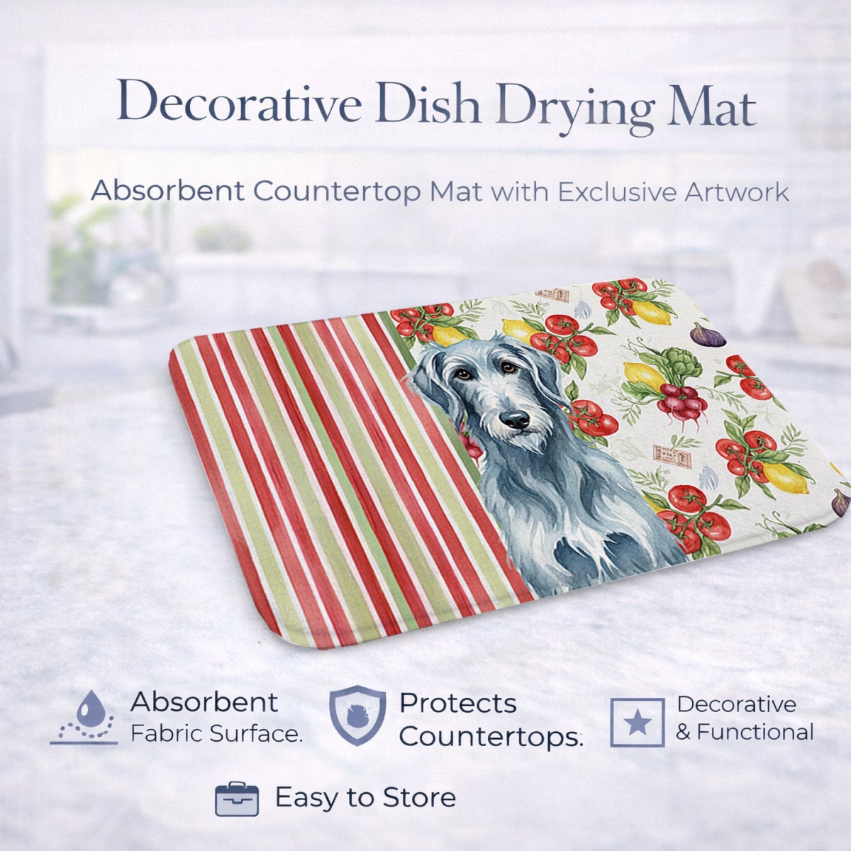 Picture of Carolines Treasures WDK8402DDM 21 x 14 in. Blue-Gray Scottish Deerhound Vegetables Dish Drying Mat