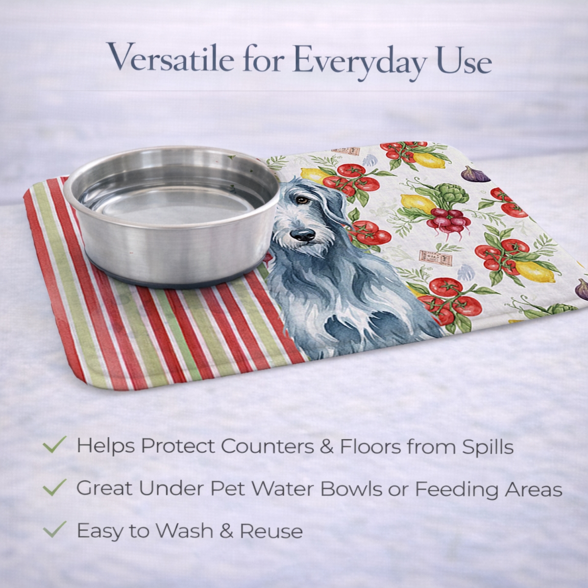 Picture of Carolines Treasures WDK8402DDM 21 x 14 in. Blue-Gray Scottish Deerhound Vegetables Dish Drying Mat