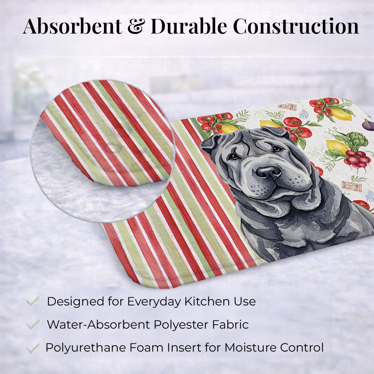 Picture of Carolines Treasures WDK8407DDM 21 x 14 in. Black Shar Pei Vegetables Dish Drying Mat