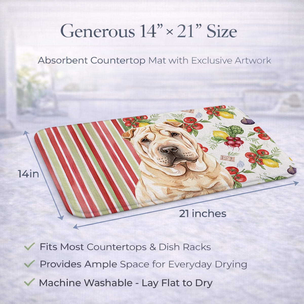 Picture of Carolines Treasures WDK8408DDM 21 x 14 in. Shar Pei Vegetables Dish Drying Mat