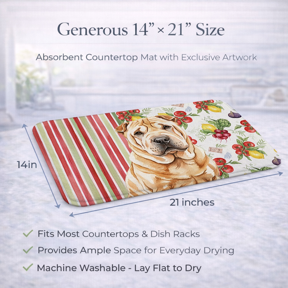 Picture of Carolines Treasures WDK8409DDM 21 x 14 in. Red Shar Pei Vegetables Dish Drying Mat