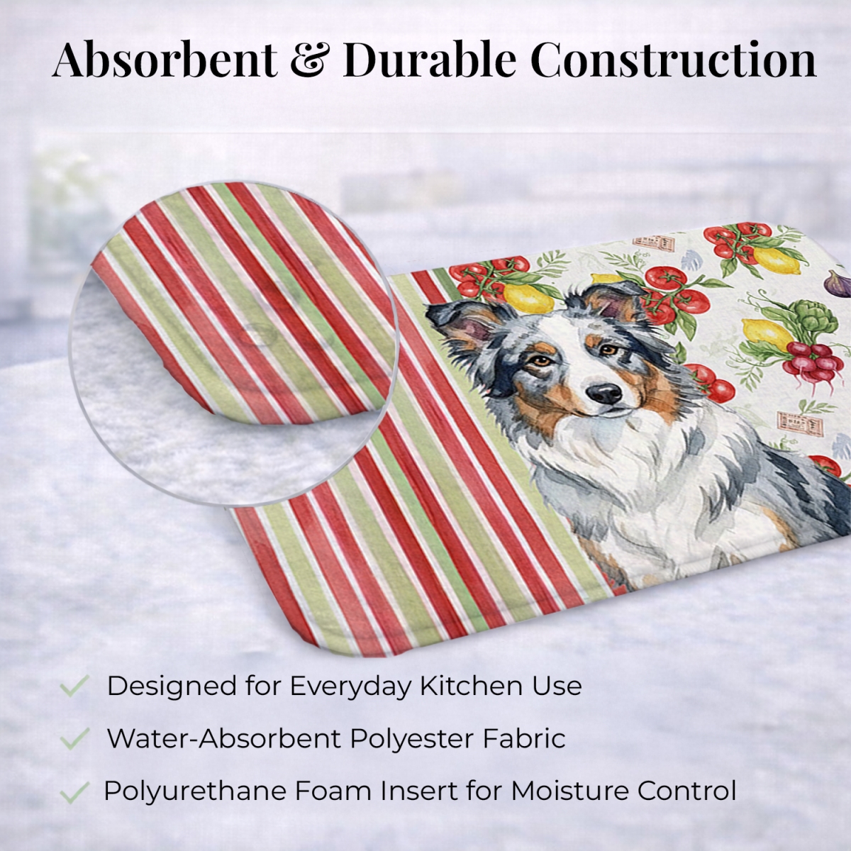 Picture of Carolines Treasures WDK8122DDM 21 x 14 in. Blue Merle Border Collie Vegetables Dish Drying Mat