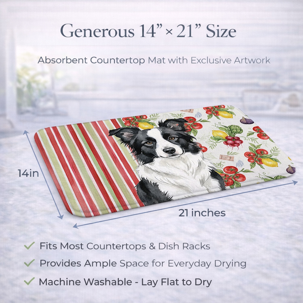 Picture of Carolines Treasures WDK8123DDM 21 x 14 in. Border Collie Vegetables Dish Drying Mat