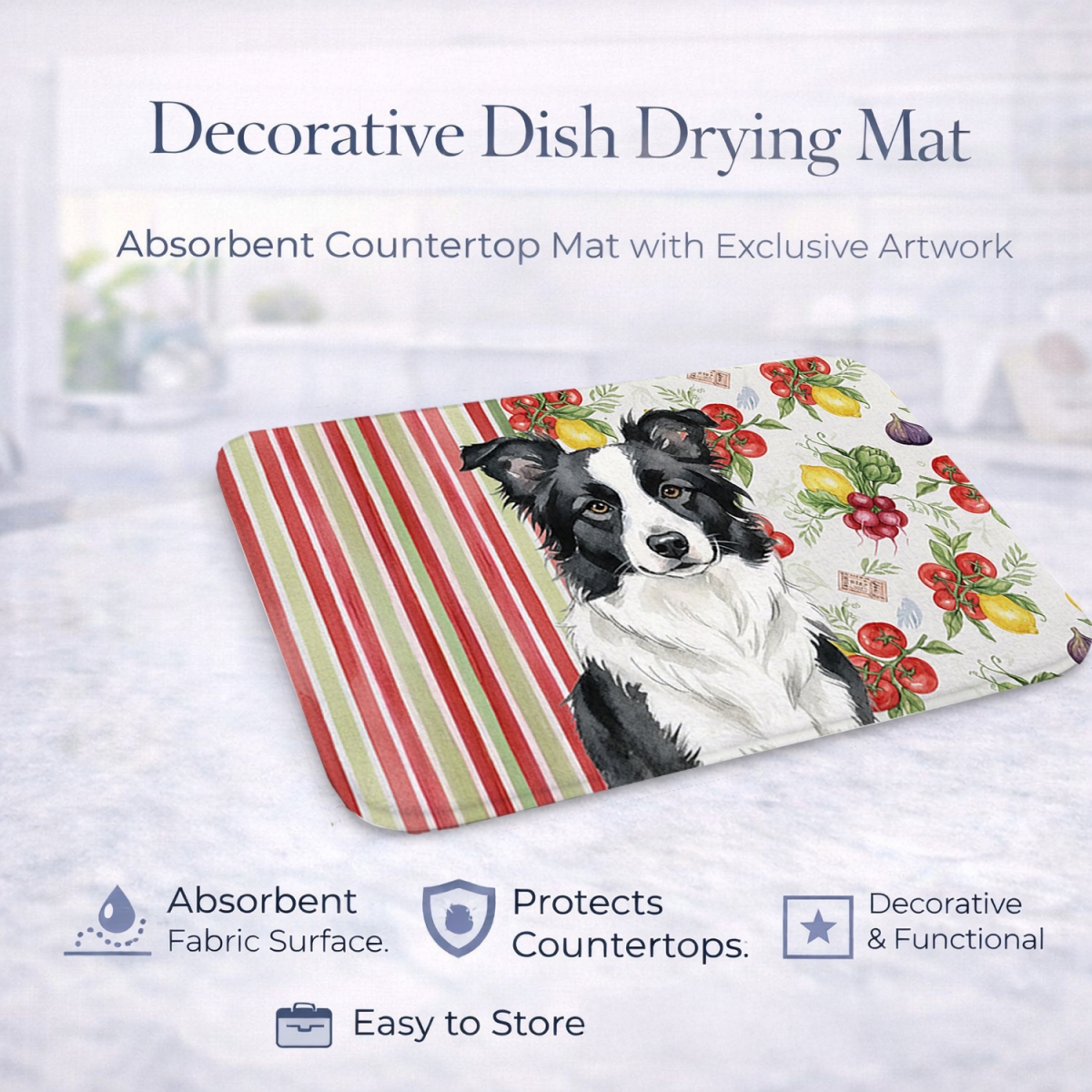 Picture of Carolines Treasures WDK8123DDM 21 x 14 in. Border Collie Vegetables Dish Drying Mat