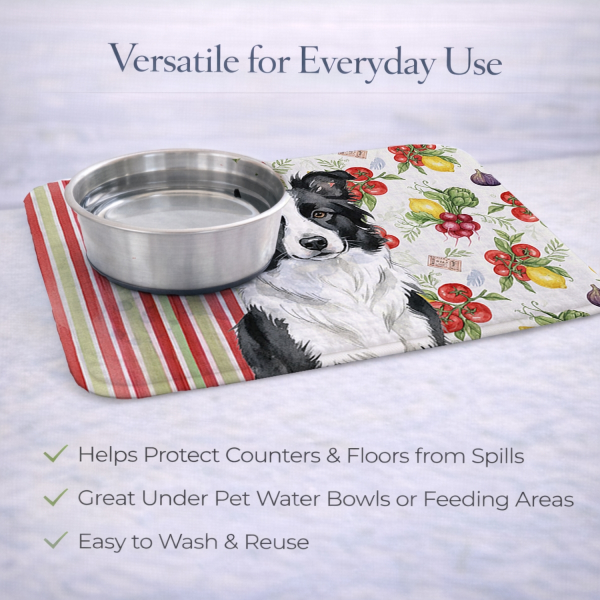 Picture of Carolines Treasures WDK8123DDM 21 x 14 in. Border Collie Vegetables Dish Drying Mat