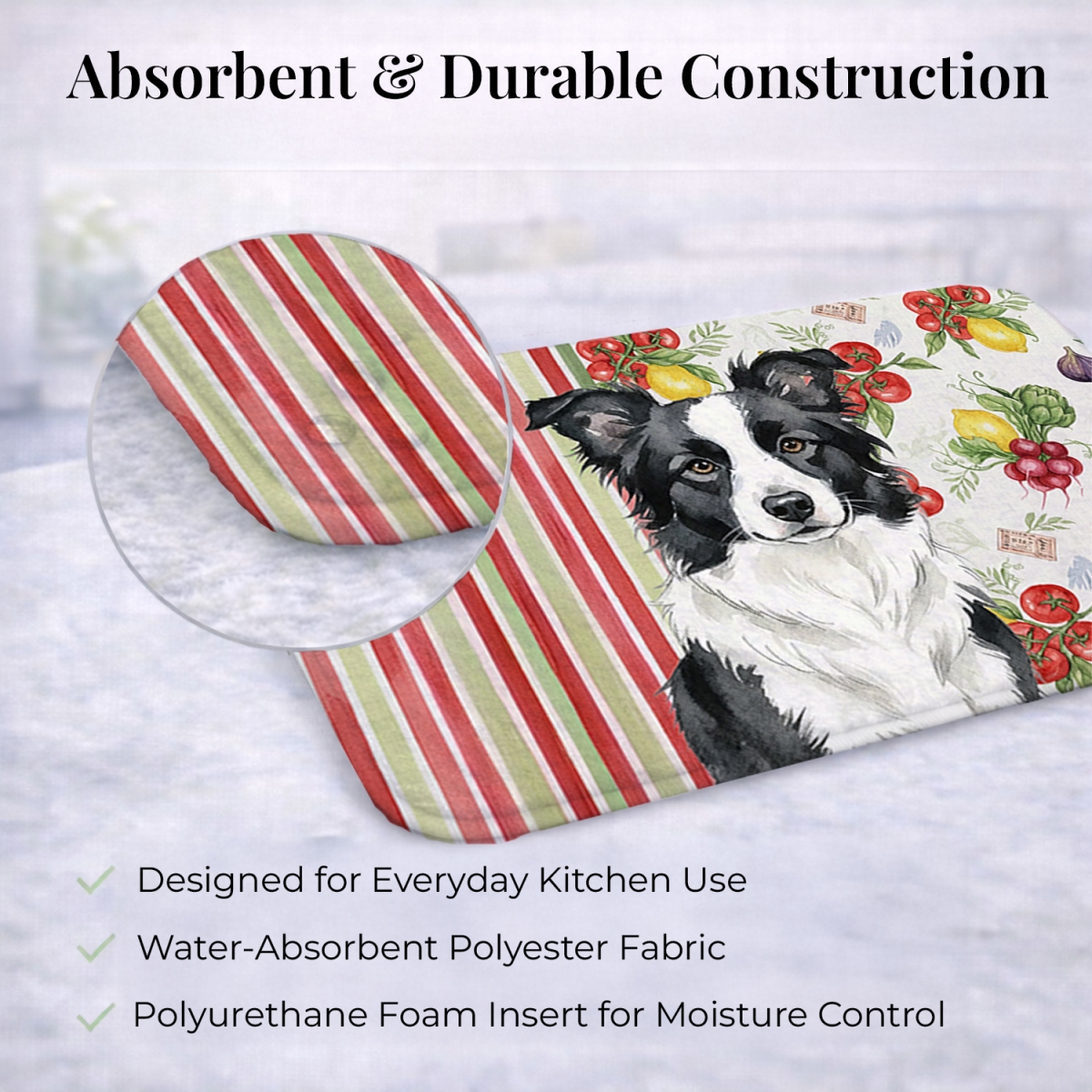 Picture of Carolines Treasures WDK8123DDM 21 x 14 in. Border Collie Vegetables Dish Drying Mat