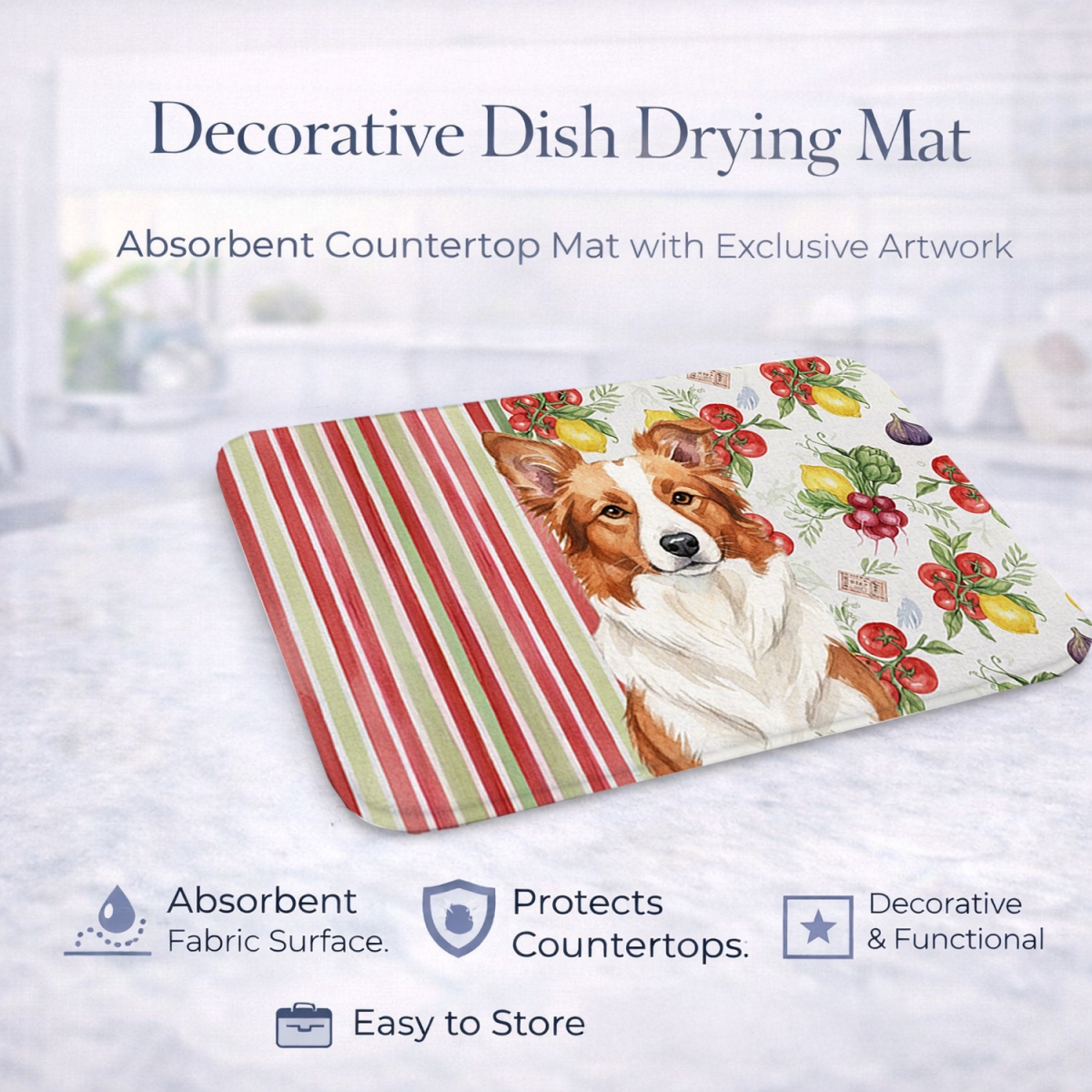 Picture of Carolines Treasures WDK8124DDM 21 x 14 in. Red & White Border Collie Vegetables Dish Drying Mat