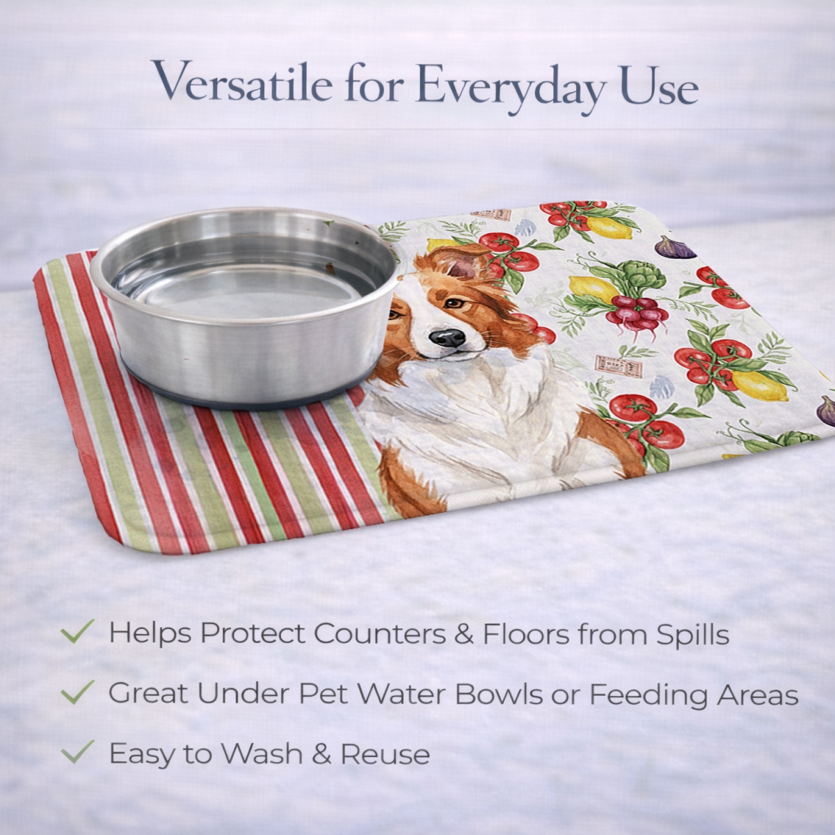 Picture of Carolines Treasures WDK8124DDM 21 x 14 in. Red & White Border Collie Vegetables Dish Drying Mat