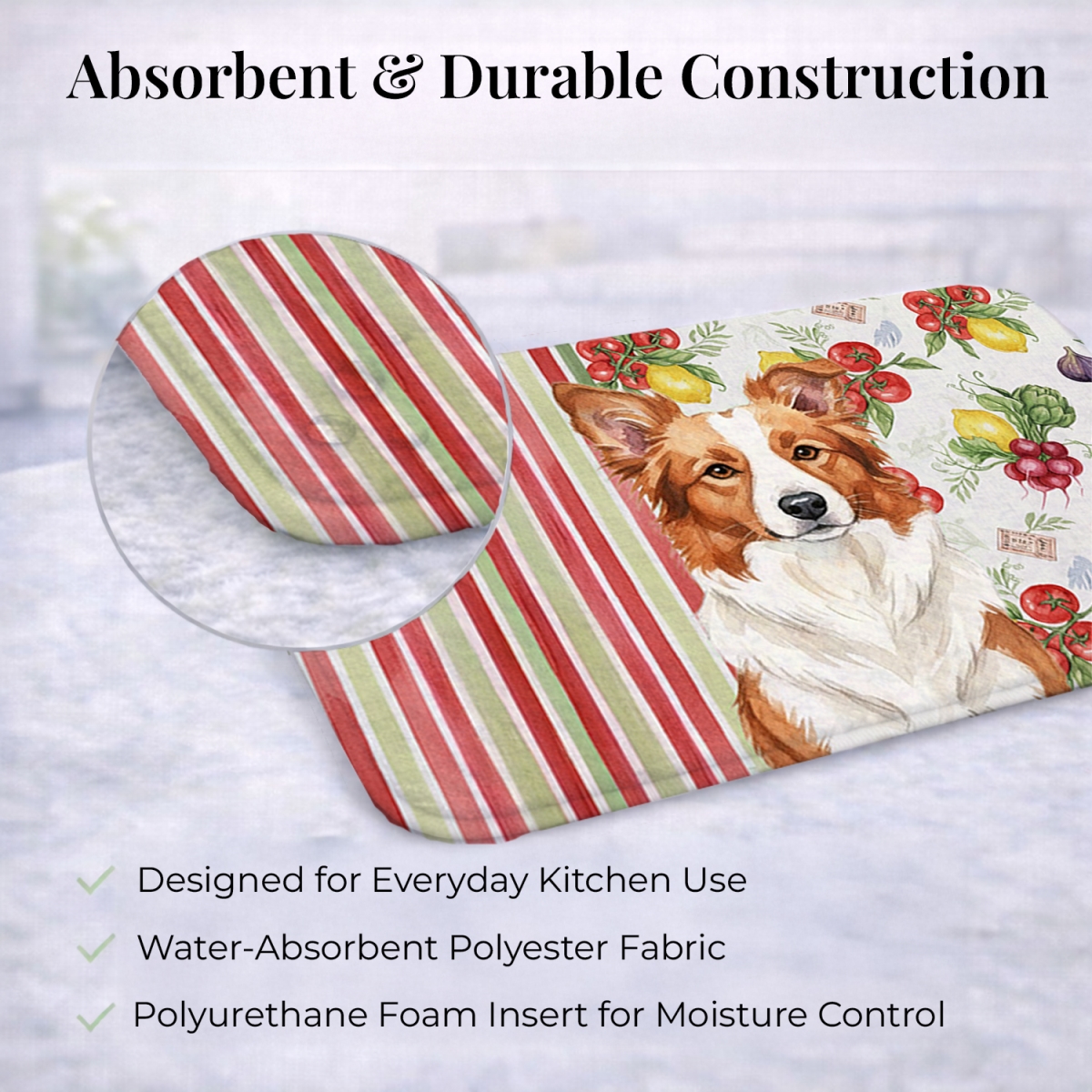 Picture of Carolines Treasures WDK8124DDM 21 x 14 in. Red & White Border Collie Vegetables Dish Drying Mat