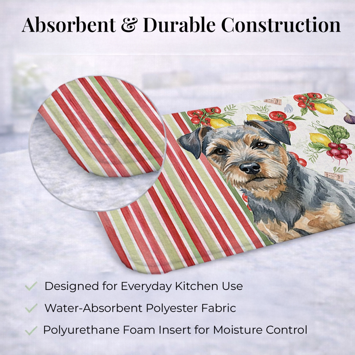 Picture of Carolines Treasures WDK8125DDM 21 x 14 in. Blue & Tan Border Terrier Vegetables Dish Drying Mat