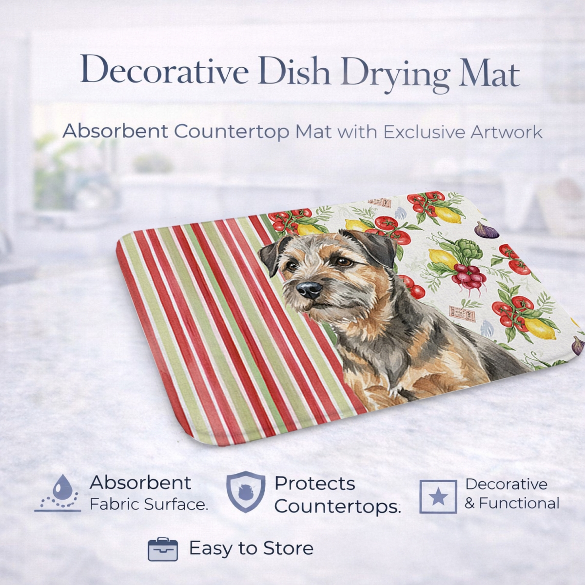 Picture of Carolines Treasures WDK8126DDM 21 x 14 in. Grizzle & Tan Border Terrier Vegetables Dish Drying Mat