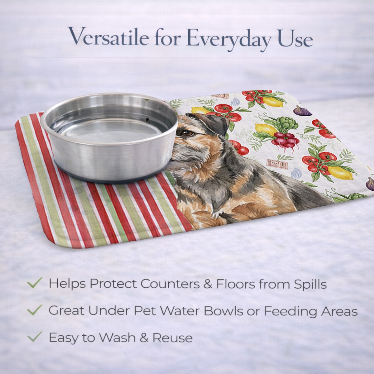 Picture of Carolines Treasures WDK8126DDM 21 x 14 in. Grizzle & Tan Border Terrier Vegetables Dish Drying Mat