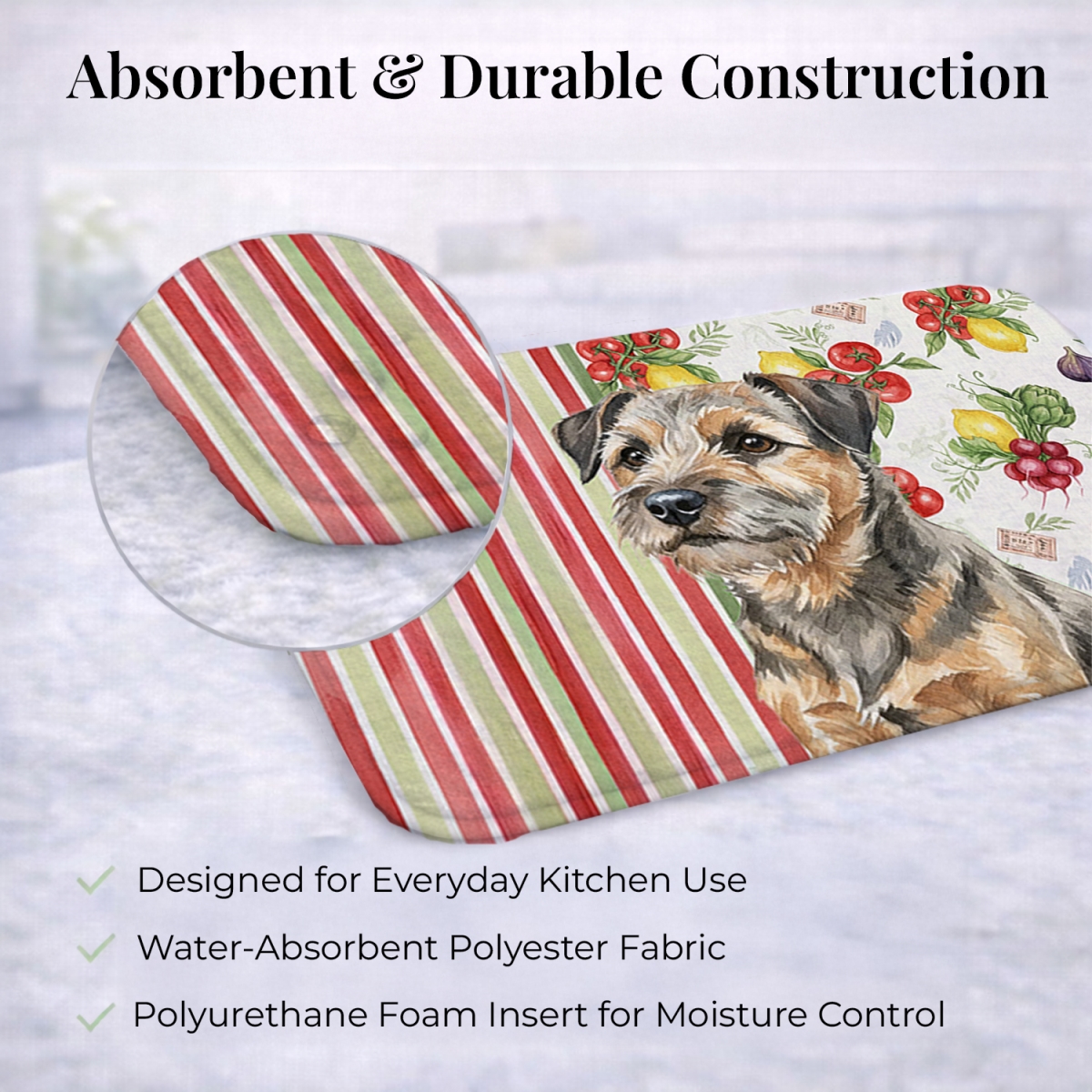 Picture of Carolines Treasures WDK8126DDM 21 x 14 in. Grizzle & Tan Border Terrier Vegetables Dish Drying Mat
