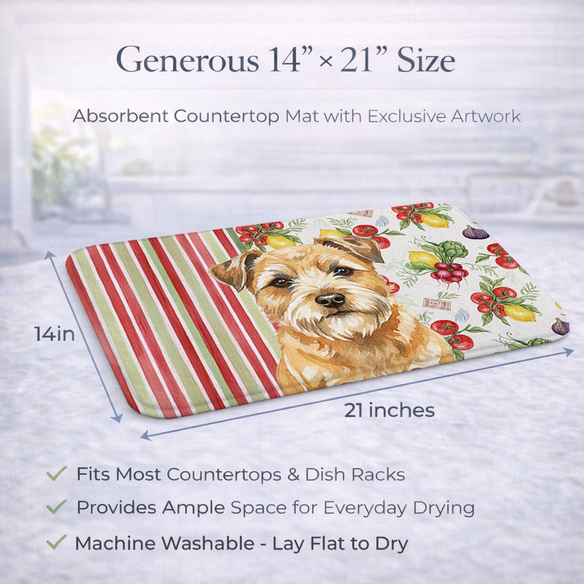 Picture of Carolines Treasures WDK8128DDM 21 x 14 in. Wheaten Border Terrier Vegetables Dish Drying Mat