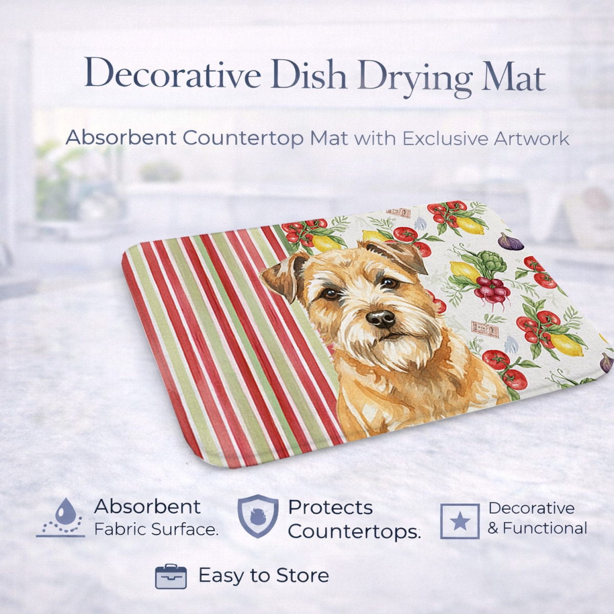 Picture of Carolines Treasures WDK8128DDM 21 x 14 in. Wheaten Border Terrier Vegetables Dish Drying Mat