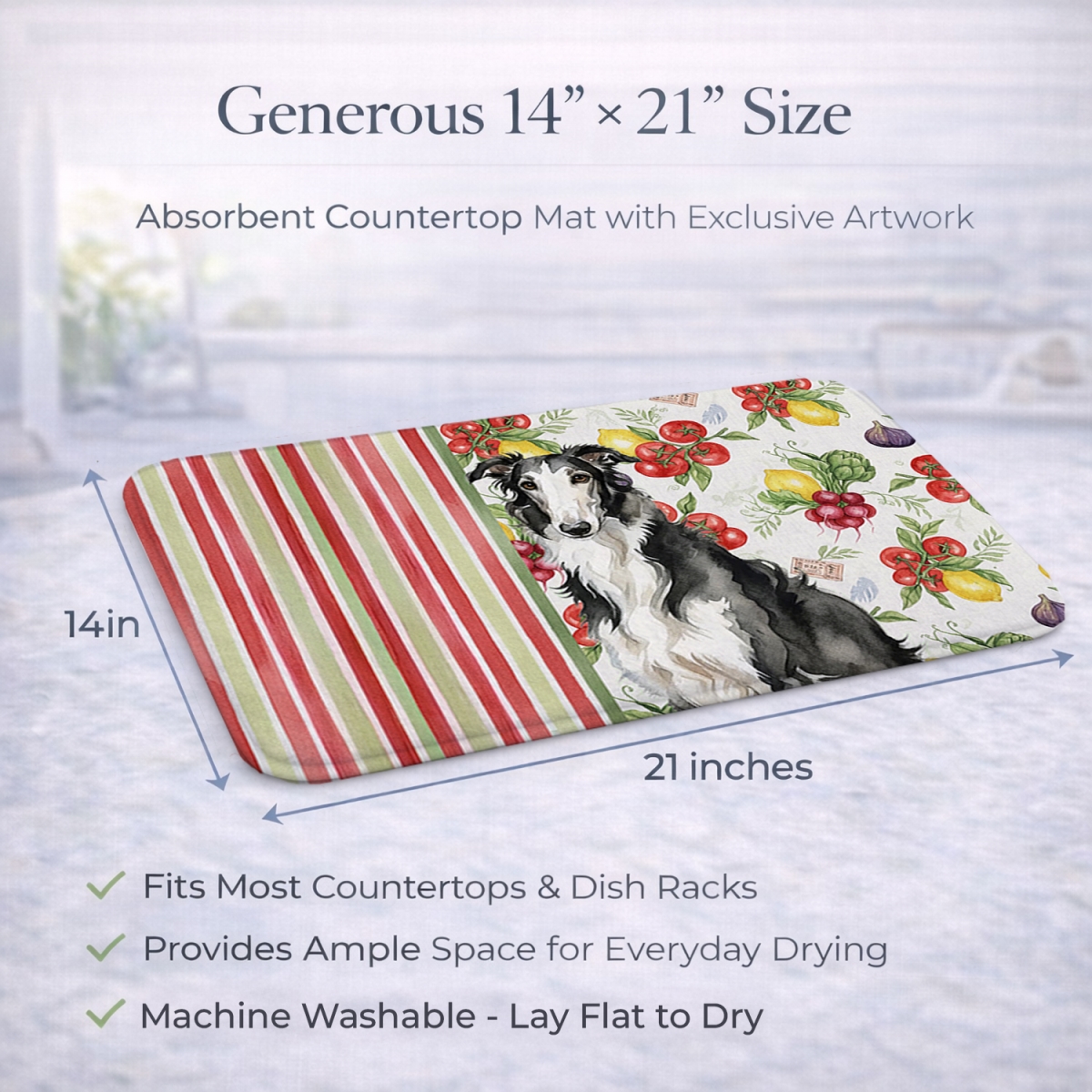 Picture of Carolines Treasures WDK8129DDM 21 x 14 in. Black & White Borzoi Vegetables Dish Drying Mat