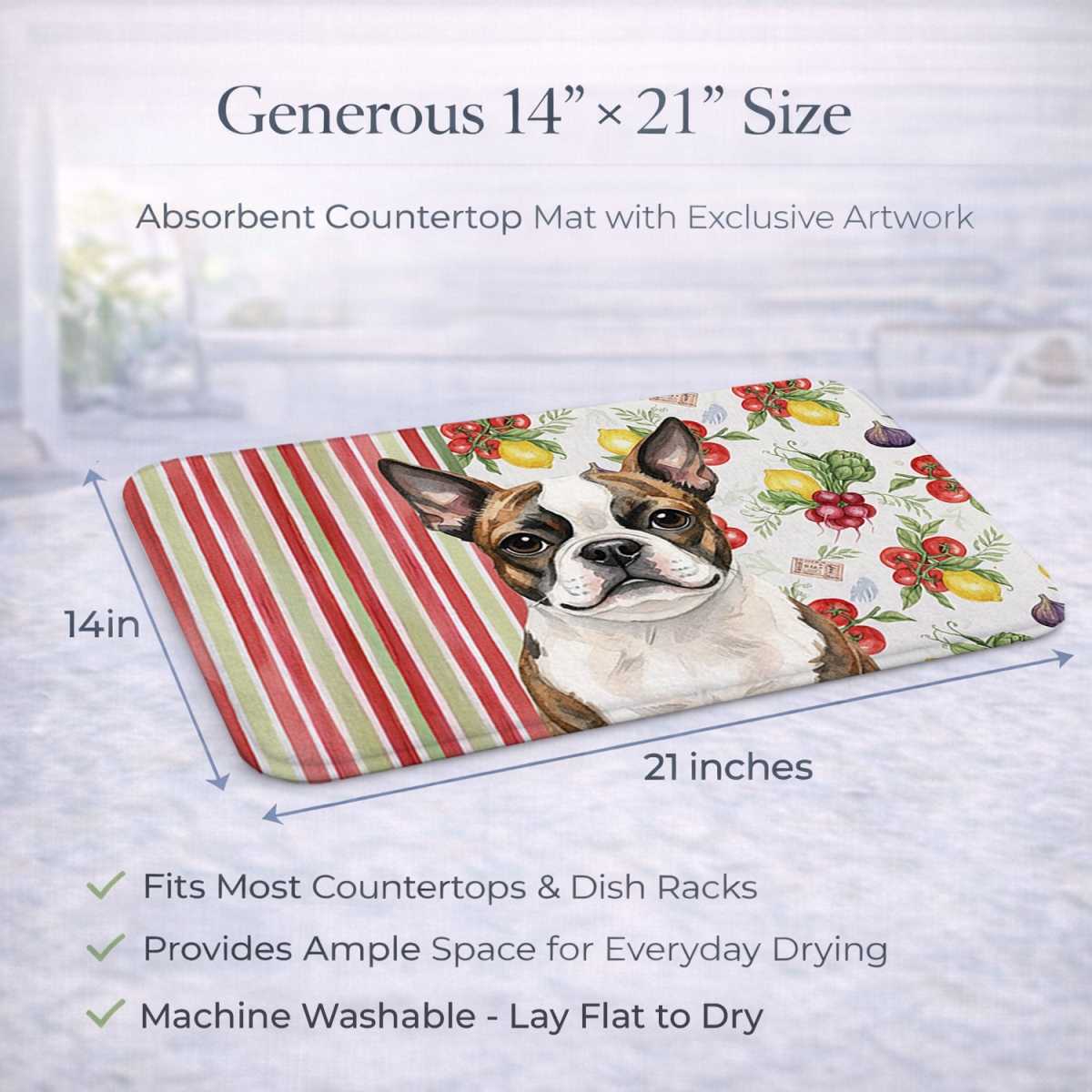 Picture of Carolines Treasures WDK8131DDM 21 x 14 in. Brindle Boston Terrier Vegetables Dish Drying Mat