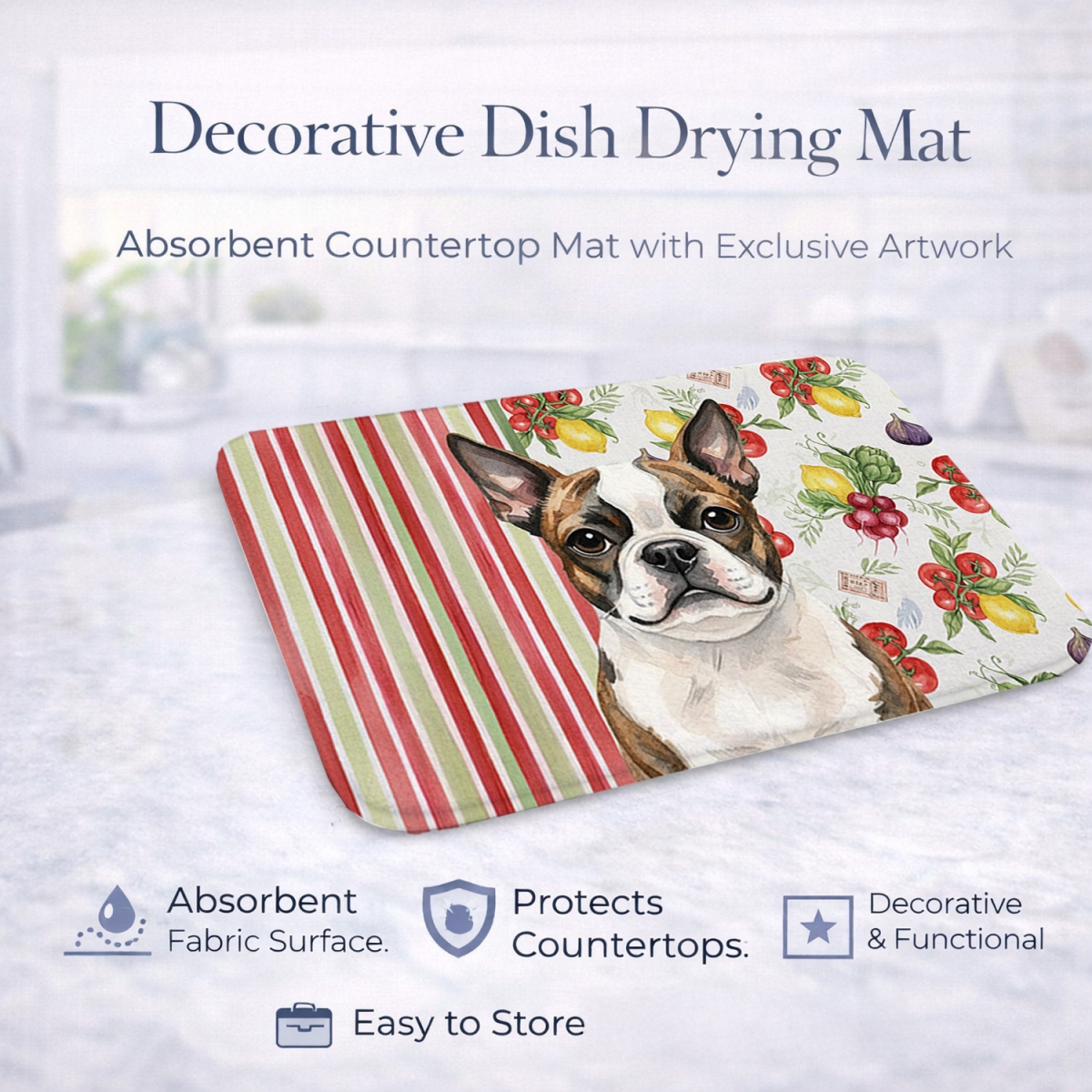 Picture of Carolines Treasures WDK8131DDM 21 x 14 in. Brindle Boston Terrier Vegetables Dish Drying Mat