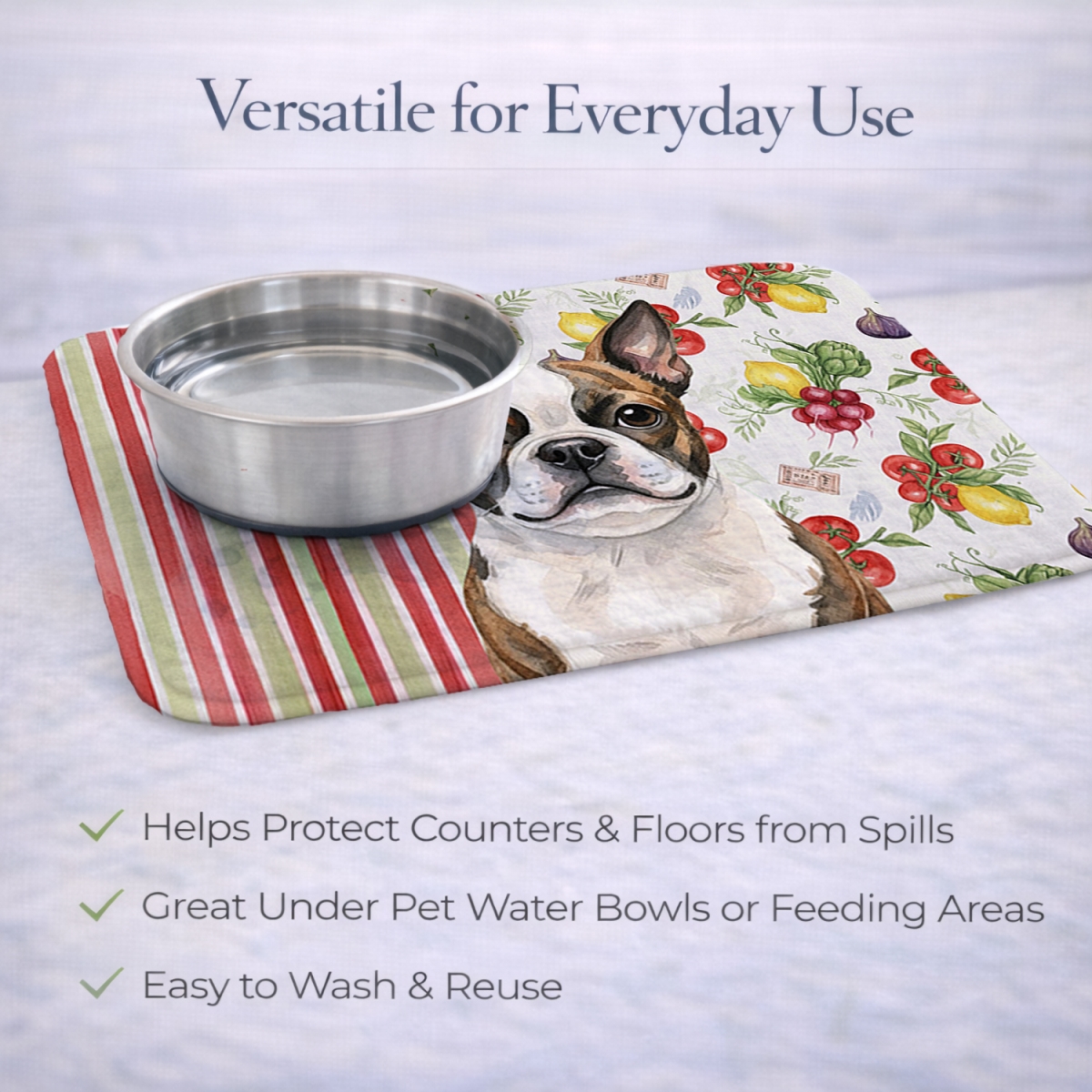 Picture of Carolines Treasures WDK8131DDM 21 x 14 in. Brindle Boston Terrier Vegetables Dish Drying Mat