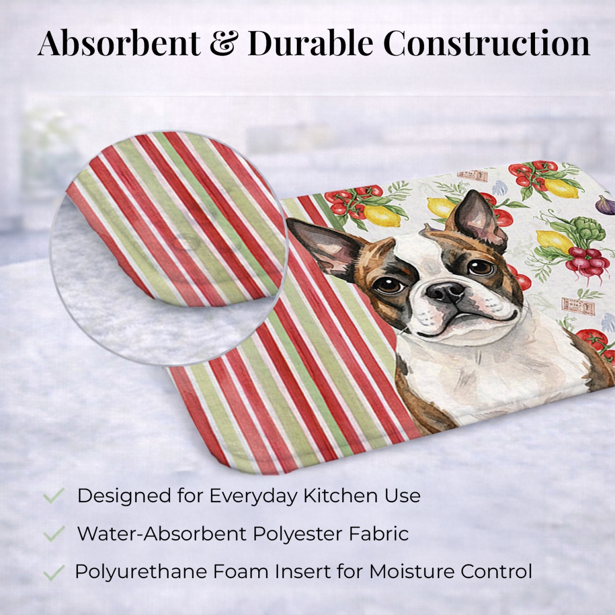 Picture of Carolines Treasures WDK8131DDM 21 x 14 in. Brindle Boston Terrier Vegetables Dish Drying Mat