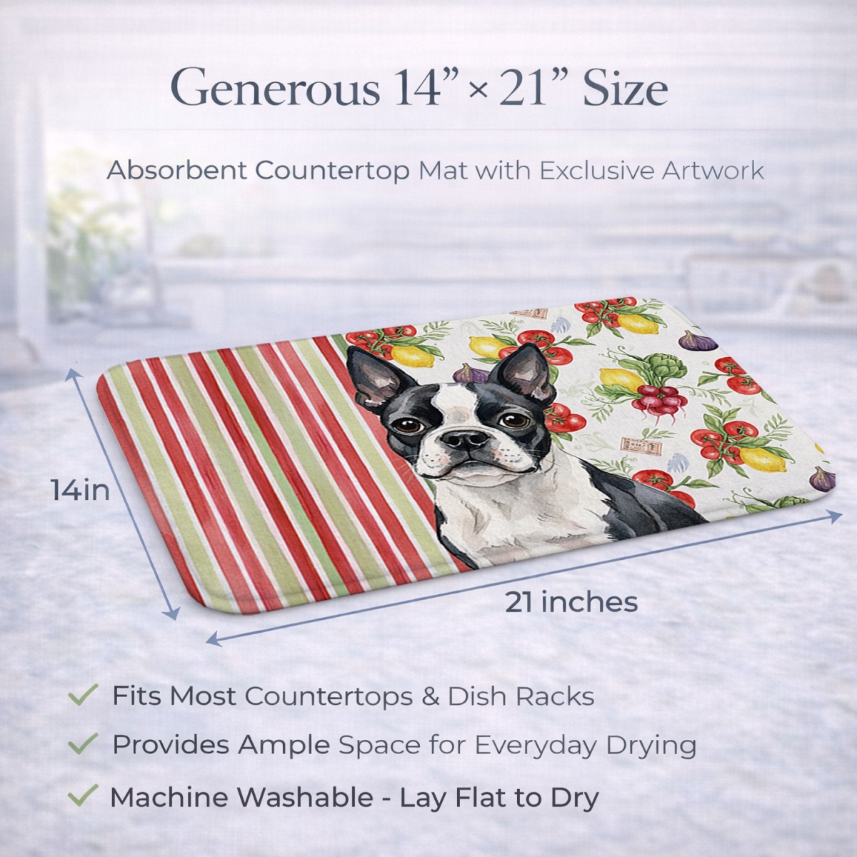 Picture of Carolines Treasures WDK8132DDM 21 x 14 in. Boston Terrier Vegetables Dish Drying Mat