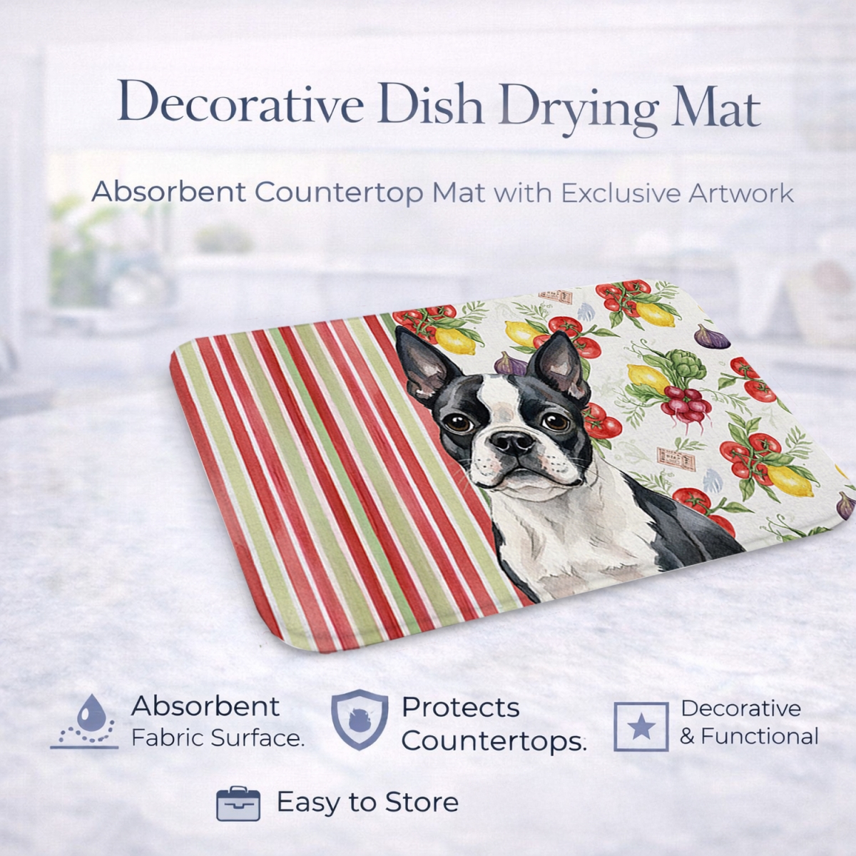 Picture of Carolines Treasures WDK8132DDM 21 x 14 in. Boston Terrier Vegetables Dish Drying Mat