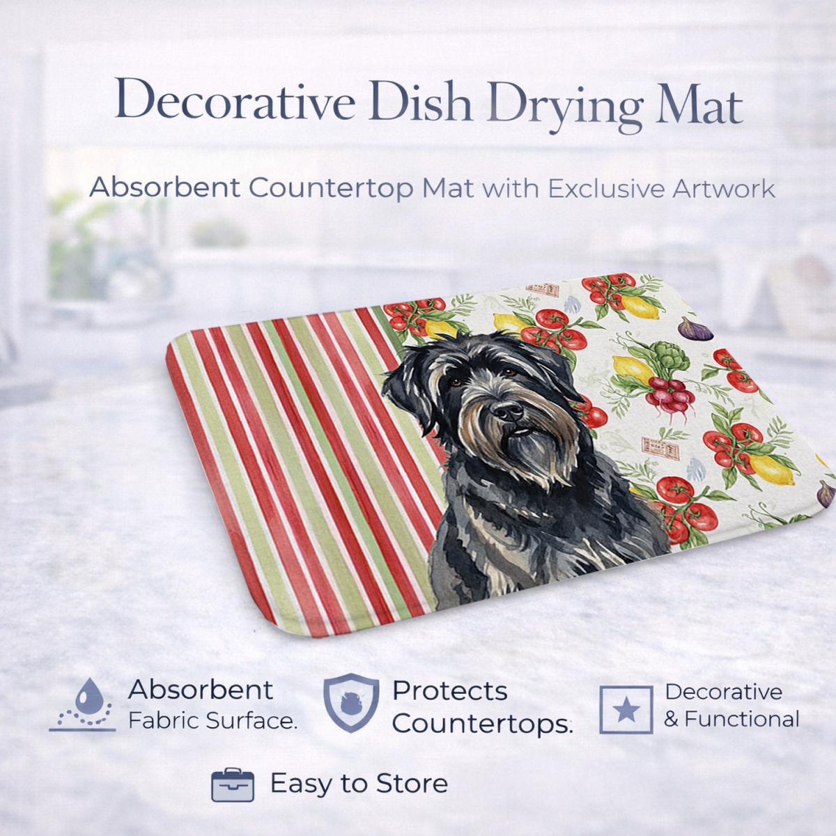 Picture of Carolines Treasures WDK8133DDM 21 x 14 in. Bouvier Des Flandres Vegetables Dish Drying Mat