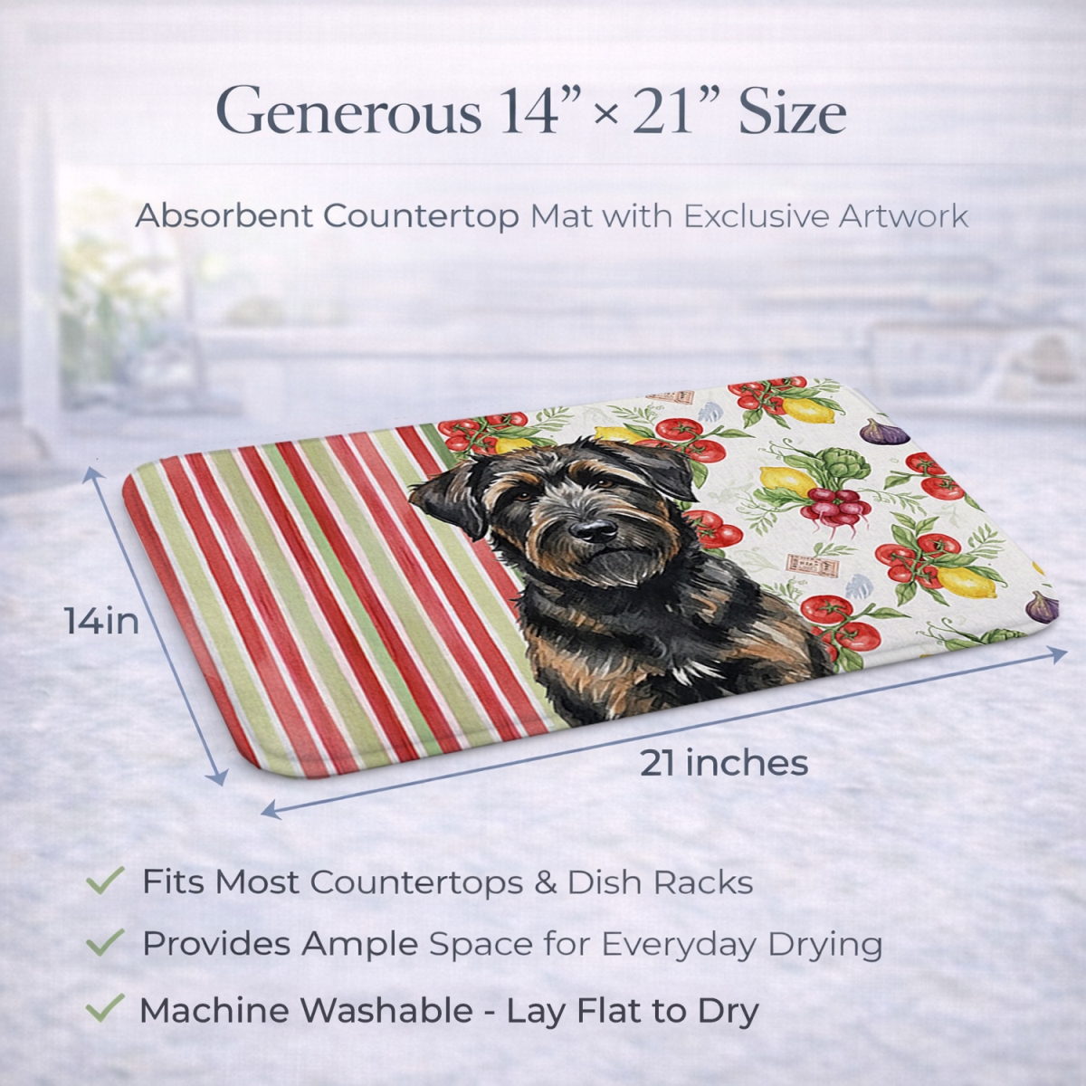 Picture of Carolines Treasures WDK8134DDM 21 x 14 in. Brindle Bouvier Des Flandres Vegetables Dish Drying Mat